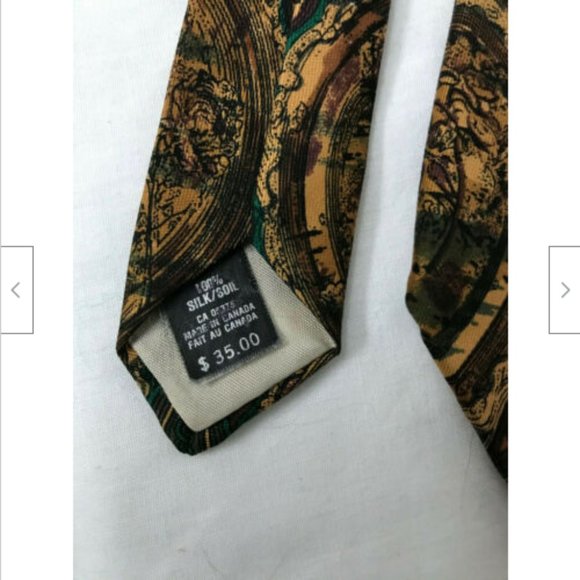 Vintage Brown Gold Geometric Compass Print 100% Silk Tie Moores Men's Necktie - Picture 2 of 6